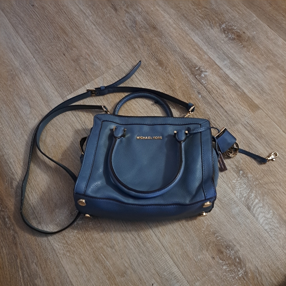 Michael Kors Blue Leather Satchel Crossbody Strap Bag